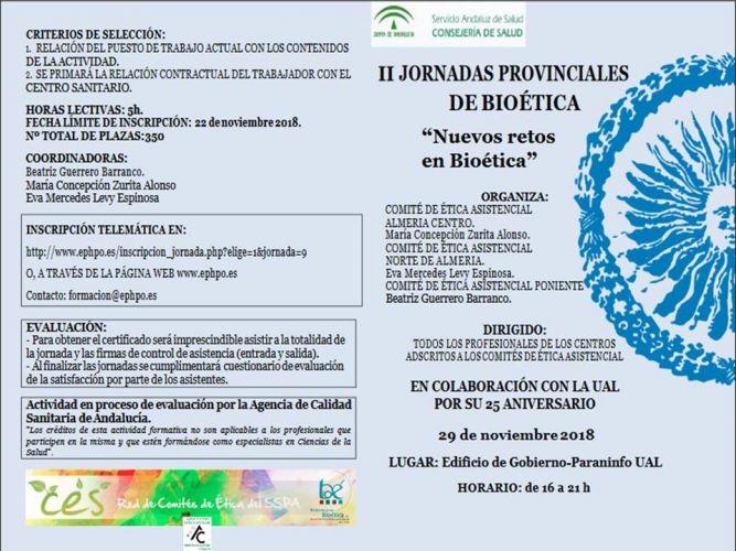 II JORNADAS PROVINCIALES DE BIOÉTICA: “Nuevos retos en la Bioética”